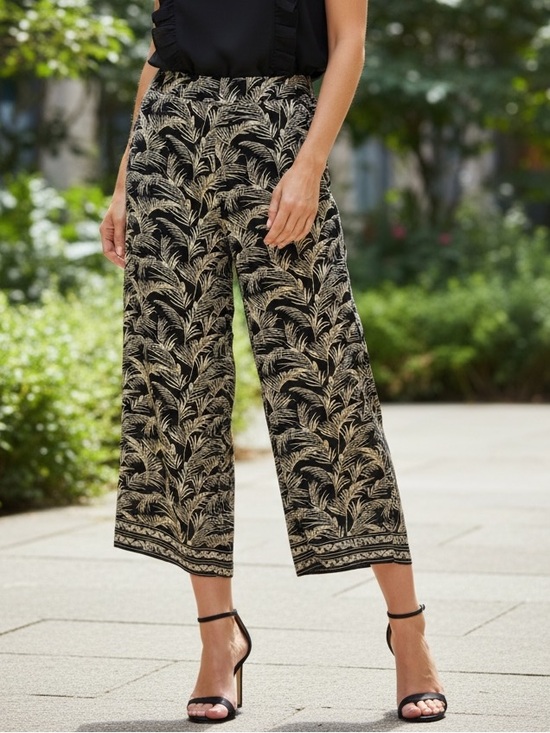 Max Studio Pants - Max Studio Black & White Botanical Wide-Leg Cropped Pull On Pants Size 1X